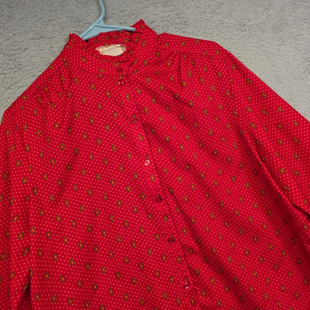 Vintage Kaki Roberts Top Womens 16 Red Balloon Sleeve‎ Paisley Retro Mod Blouse